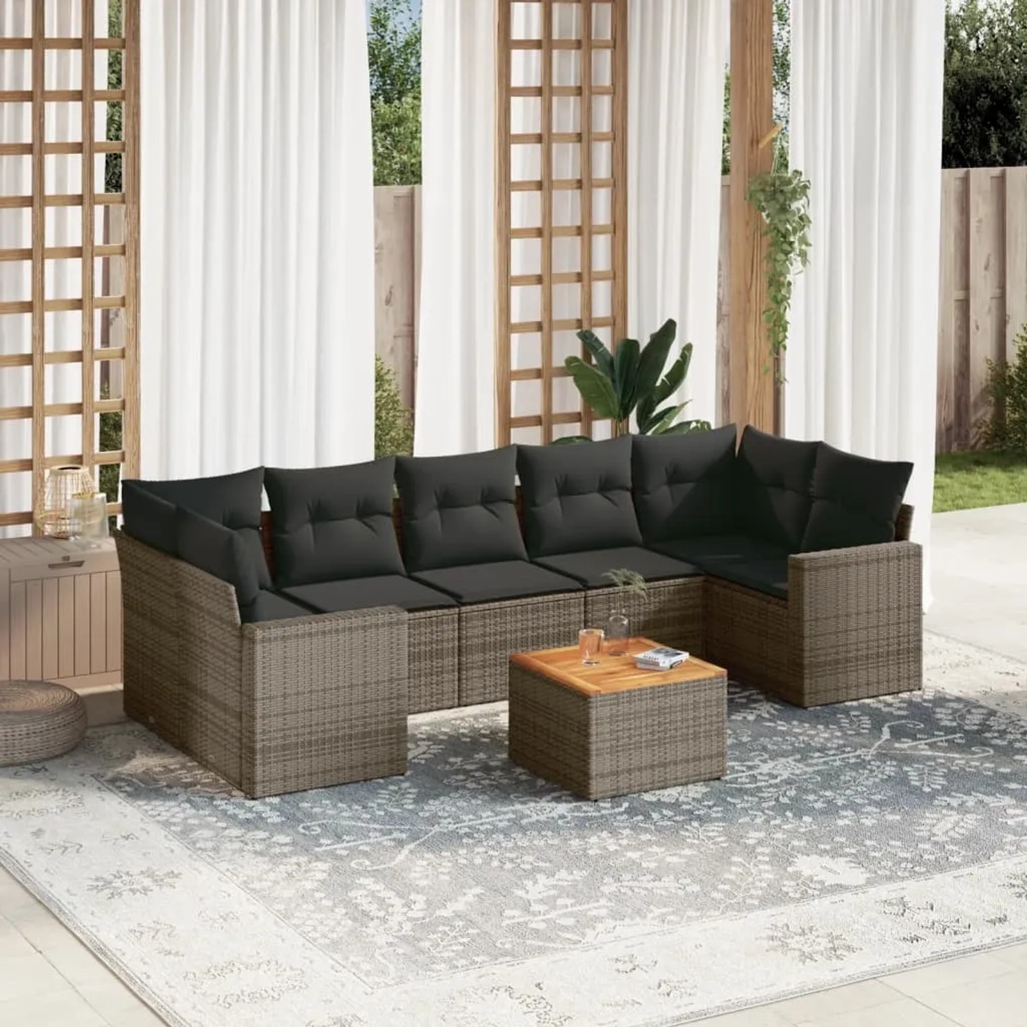 vidaXL 8-tlg Garten-Sofagarnitur mit Kissen Grau Poly Rattan Modell 100_3