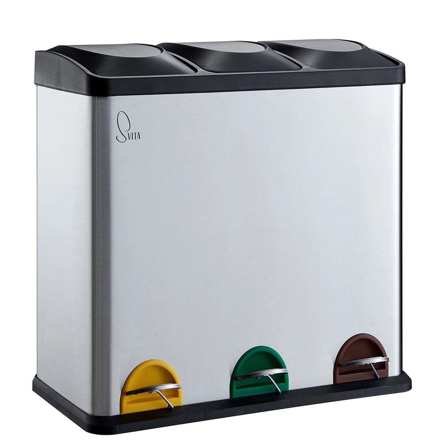 Svita TC3X20 Treteimer Abfalleimer Mülleimer Mülltrennung Edelstahl 60L Silber