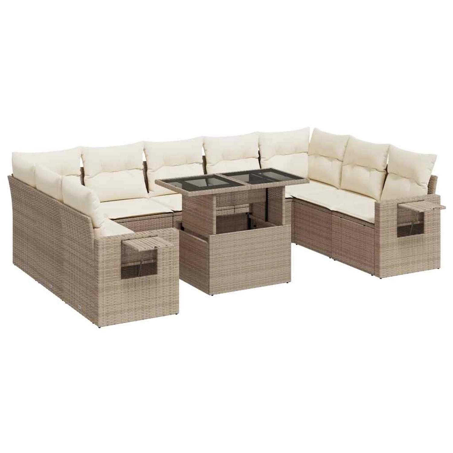 vidaXL 10-Tlg Garten-Sofagarnitur mit Kissen Beige Poly Rattan 3326539 günstig online kaufen