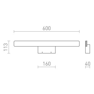 Technische Zeichnung der Rendl MAREA 60 LED-Wandleuchte, schwarz, mit Draufsicht und Seitenansicht inklusive Maßen.