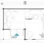 Grundriss des Lasita Holz-Gartenhauses Brighton 520x370 cm mit Raumaufteilung und Maßen.