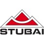 Stubai Logo: Schwarzer Schriftzug und rotes Bergmotiv. Marke für Werkzeuge.