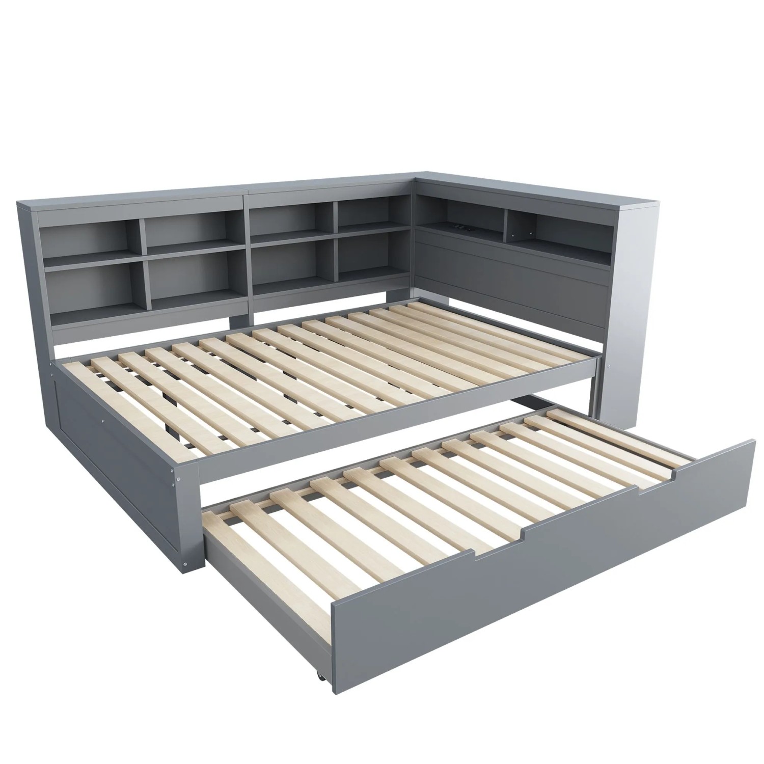 Merax Schlafsofa 140x200cm Ausziehbett USB Holz Grau