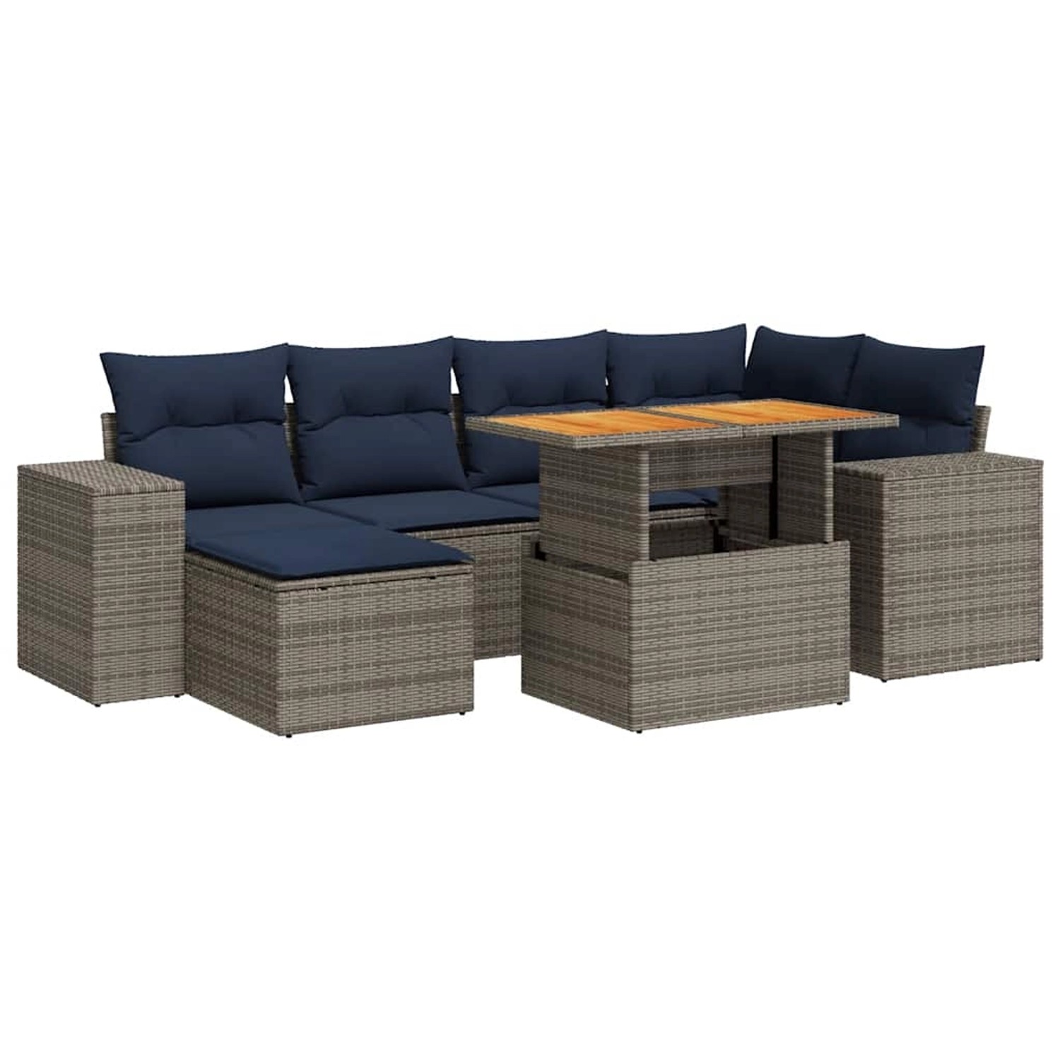 vidaXL 7-Tlg Garten-Sofagarnitur mit Kissen Grau Poly Rattan 3327400 günstig online kaufen