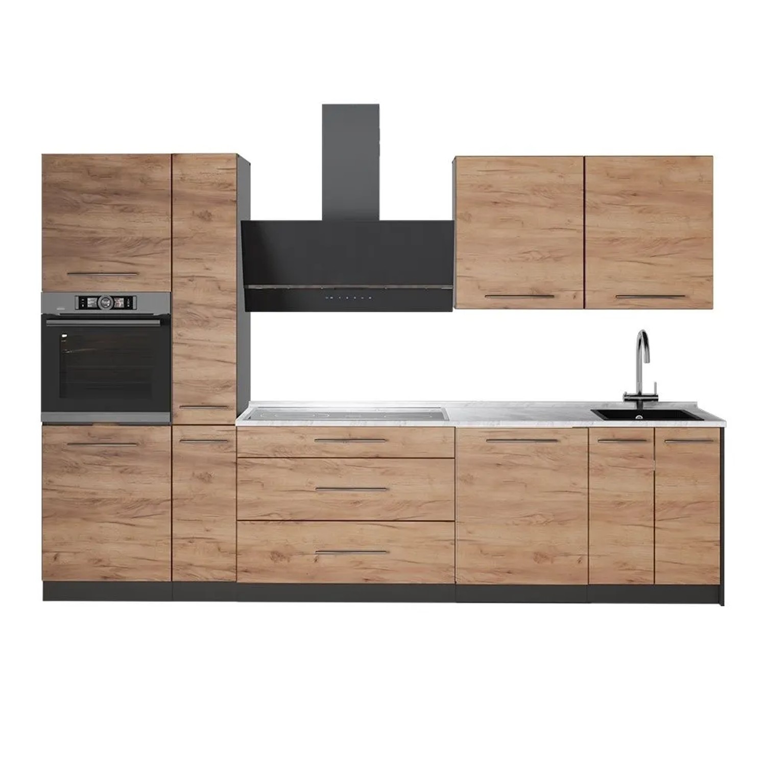 Vicco Küchenzeile Fame-Line Goldkraft Eiche/Anthrazit 310 x 207 AP Marmor Art Nr 64262