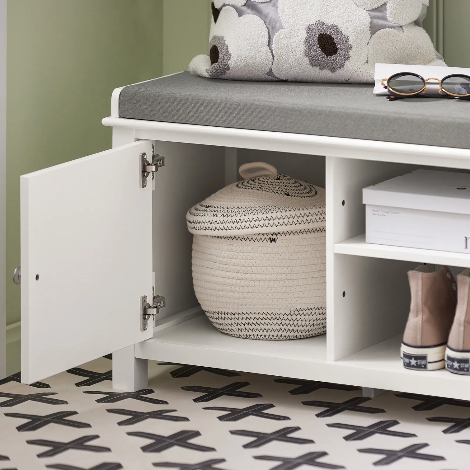 SoBuy Sitzbank Garderobenbank mit Sitzkissen Weiß Holzwerkstoff FSR35-W_7
