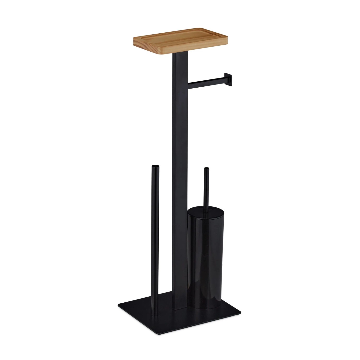 Relaxdays WC Garnitur Stahl Holz Schwarz 3in1 mit Ablage 73 cm x 25 cm x 20 cm 2,7 kg