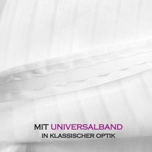 Detailaufnahme: Weiße, halbtransparente Gardine Lisa mit Universalband für Fenstervorhänge.