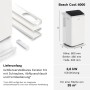 Bosch Cool 4000: Mobiles Klimagerät in Weiß mit Zubehör und Maßangaben.