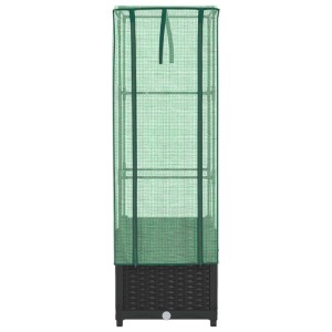 VidaXL Hochbeet mit Gewächshaus-Aufsatz, Rattan-Optik, 40x40x139 cm.