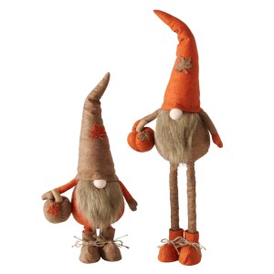 Boltze Wichtel Bertoldi, 2er-Set, orange-braune Deko-Figuren mit Herbstlaub-Akzenten.