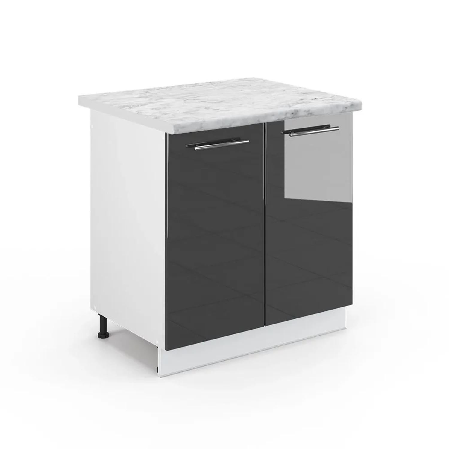 Vicco Spülenunterschrank Fame-Line Anthrazit Hochglanz Weiß 80 cm AP Marmor