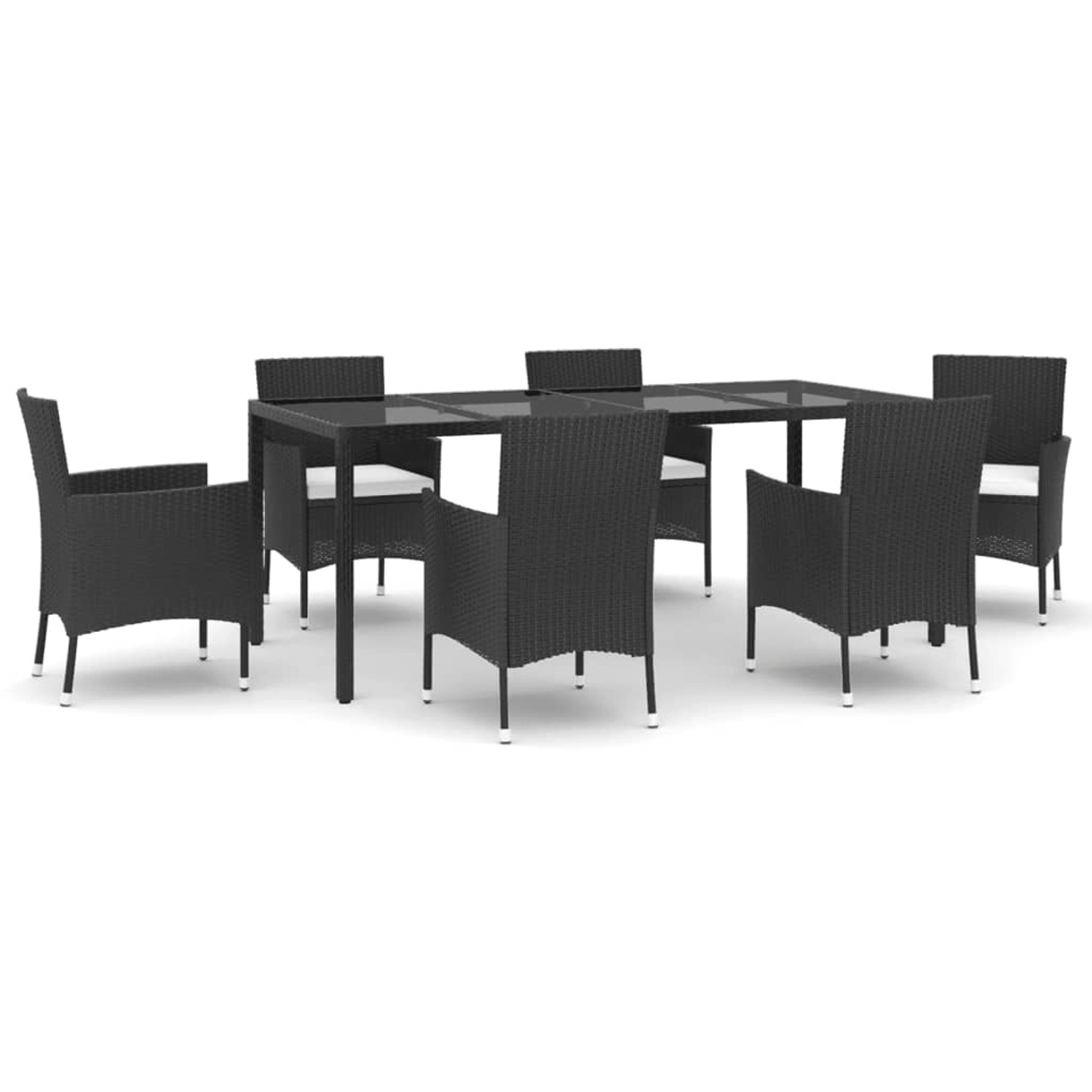 vidaXL 7-Tlg Garten-Essgruppe mit Kissen Schwarz Poly Rattan 3187320