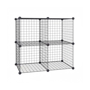 Schwarzes Relaxdays Steckregal aus Stahl mit 4 modularen Drahtwürfeln, 75x75x37 cm, für flexiblen Stauraum.