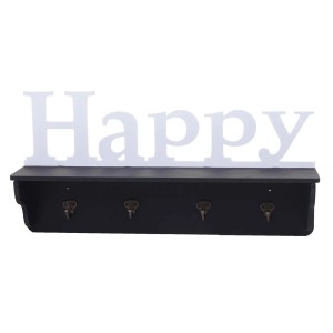 Schwarze MCW Wandgarderobe "Happy" mit 4 Haken und Ablagefläche.