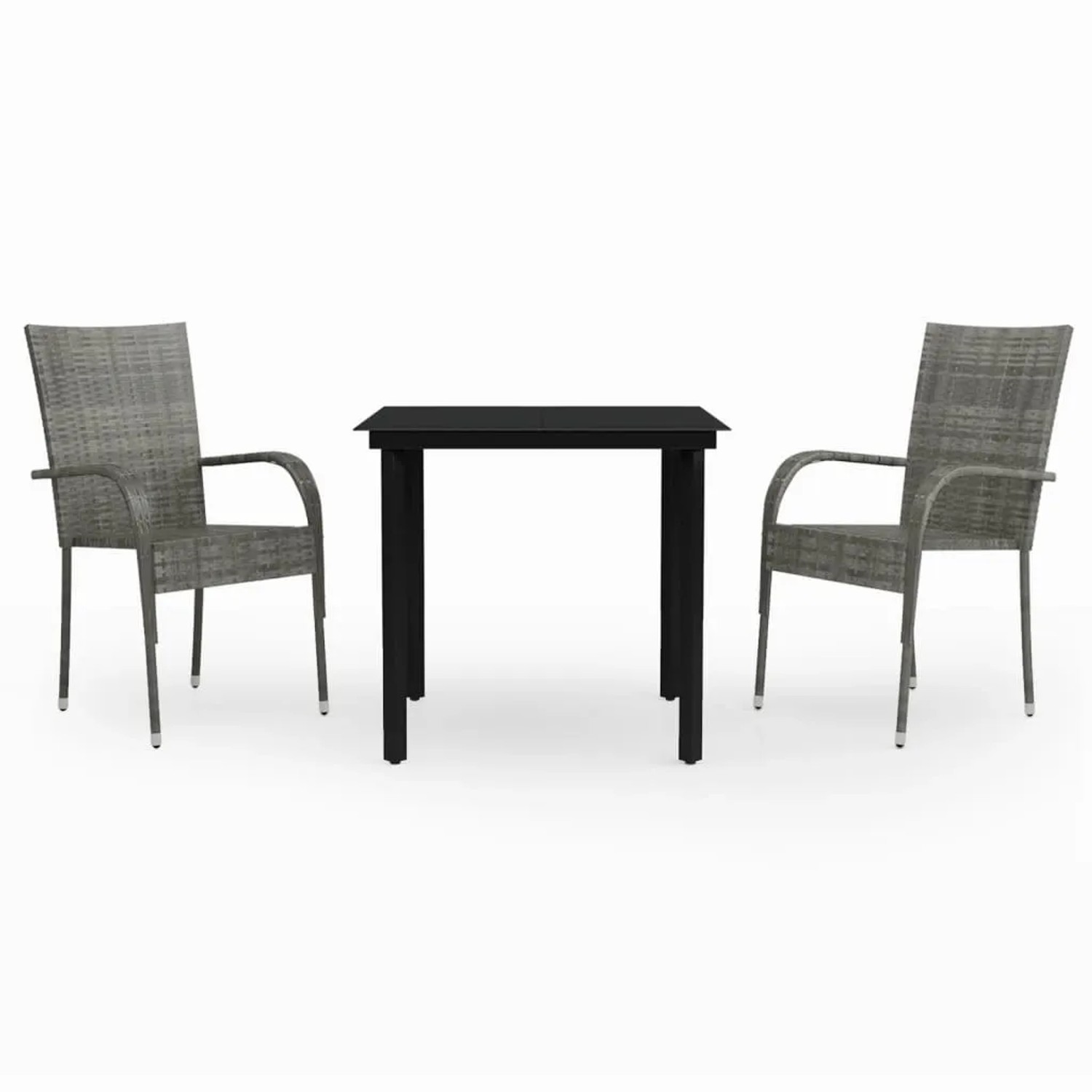 vidaXL 3-Tlg Garten-Essgruppe Grau und Schwarz 3099389