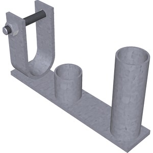 Feuerverzinktes Schake Bauzaunscharnier für Bauzäune mit offenen Standrohren.