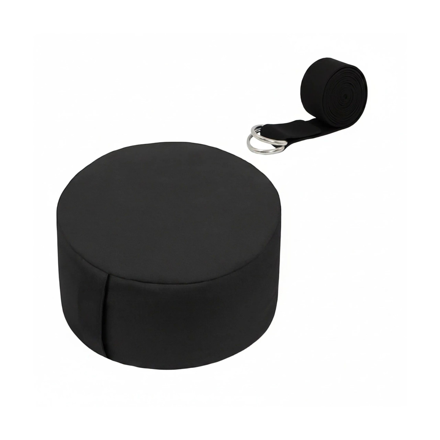 Relaxdays Meditationskissen Set Buchweizen Schwarz Mit Yogagurt Waschbar 13 cm x 33 cm 2,2 kg