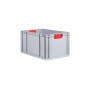 Graue PROREGAL Eurobox mit roten Griffen, 32x40x60 cm, ideal zur Aufbewahrung.