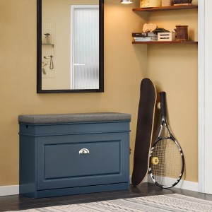 SoBuy Schuhbank Schmal mit Klappe Garderobenbank mit Sitzkissen Blau FSR82-L-B