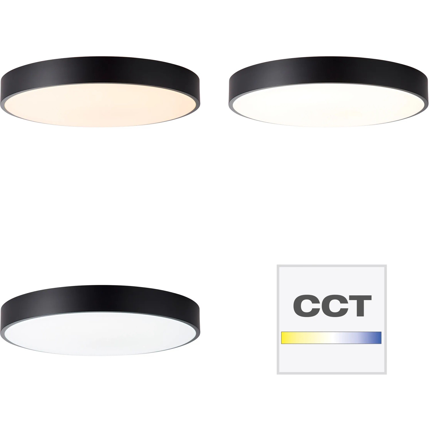 LED-Deckenleuchte Slimline, Ø 49cm, schwarz/weiß, mit CCT-Funktion für variable Lichtfarbe.