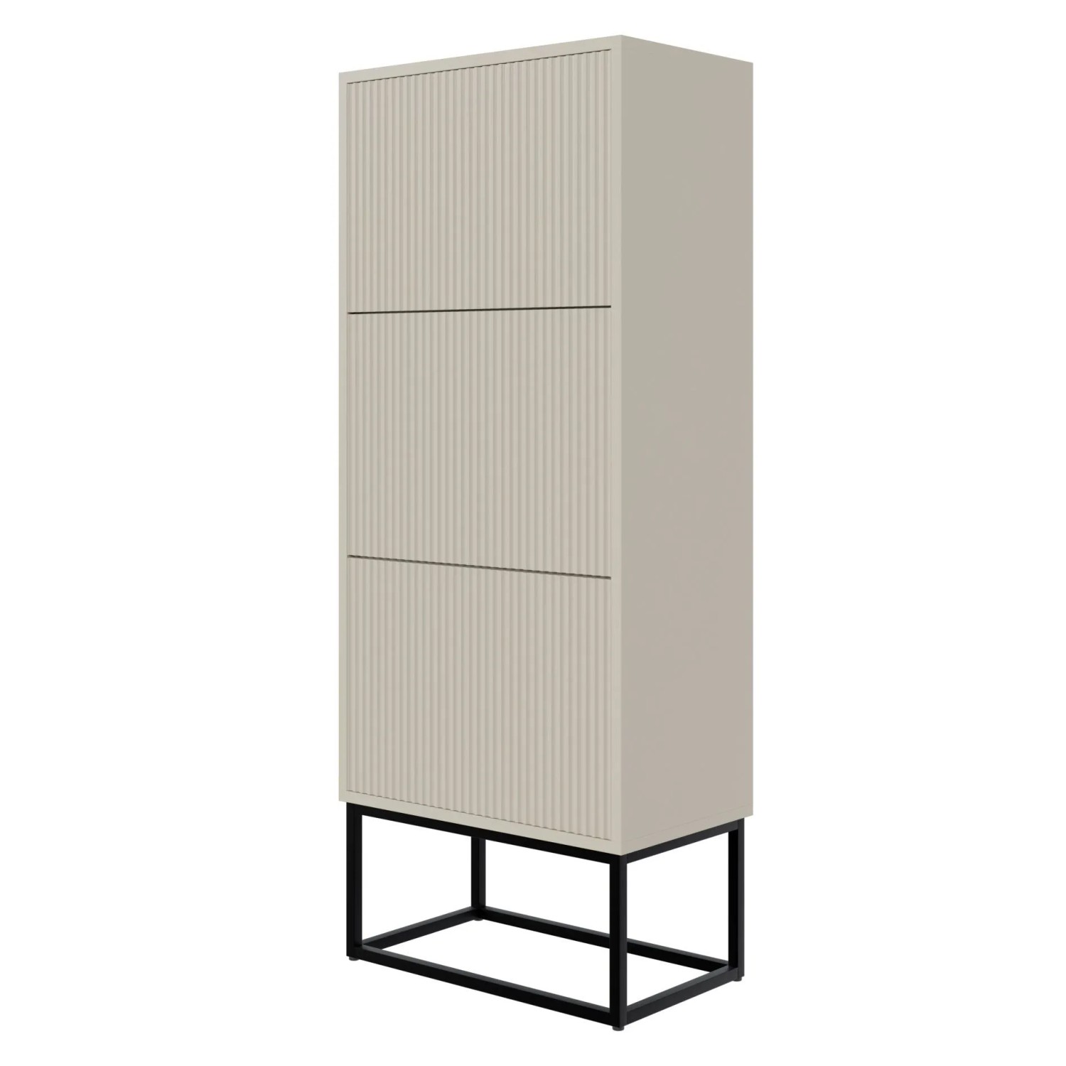 Selsey Schuhschrank Veldio Rillenfront Schwarzes Gestell Greige 50 cm