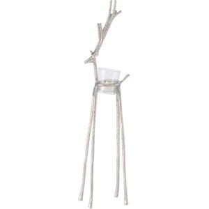 Silberner Teelichthalter Alfred in Hirschform, 53 cm hoch, festliche Weihnachtsdeko für Innen.