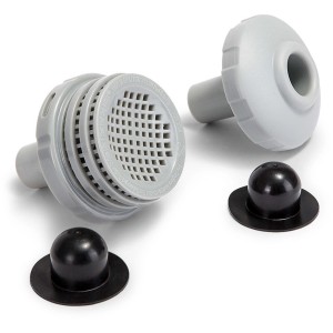 Intex Anschluss-Set für Pools mit Ø 32 mm Schlauchanschluss, bestehend aus Düsen, Sieb und Verschlusskappen.