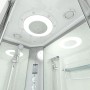Innenansicht der AquaVapore Duschkabine 80x120 mit Regendusche, Handbrause und Bedienelementen.