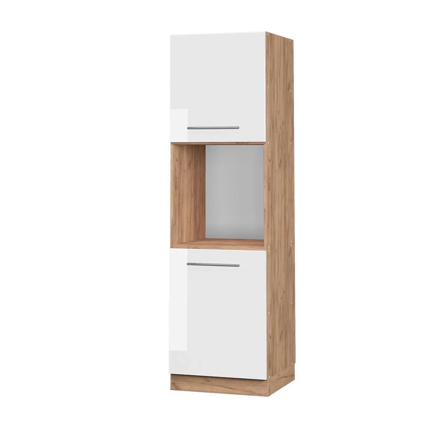 Vicco Herdumbauschrank Fame-Line Weiß Hochglanz Goldkraft Eiche 60 cm Offen