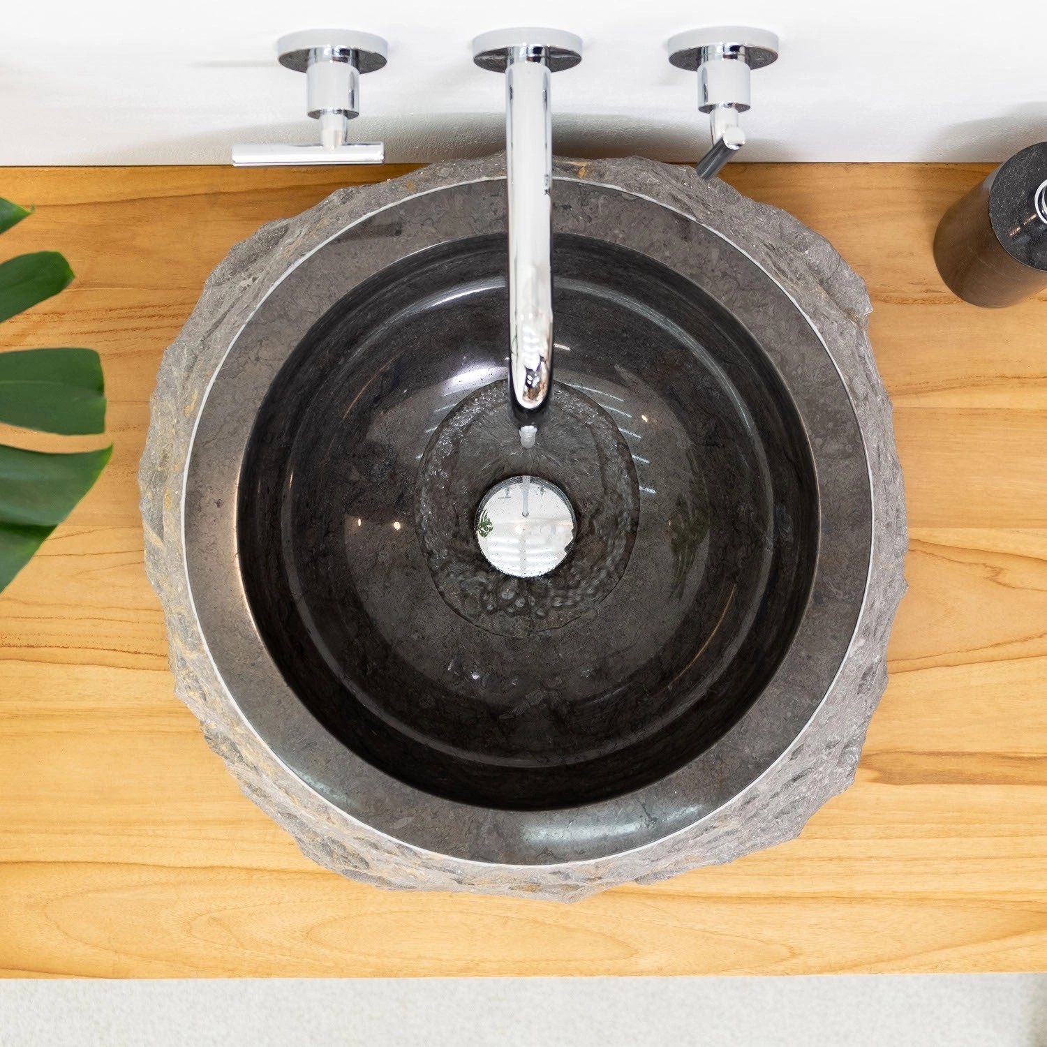 Wohnfreuden Marmor Waschbecken Donat 45 cm Rund Anthrazit_4