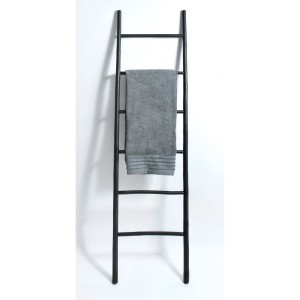 Schwarze MSV Handtuchleiter Tilda aus Bambus mit Handtuch, 50x190 cm.