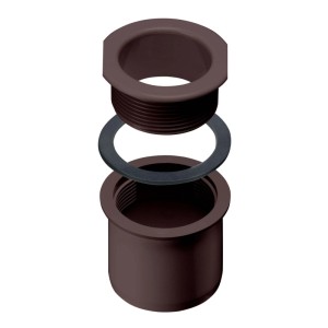 Dunkelbrauner Inefa PVC Ablaufstutzen DN 50/NW 68 für Kastenrinne, zum Schrauben, mit Dichtungsring.