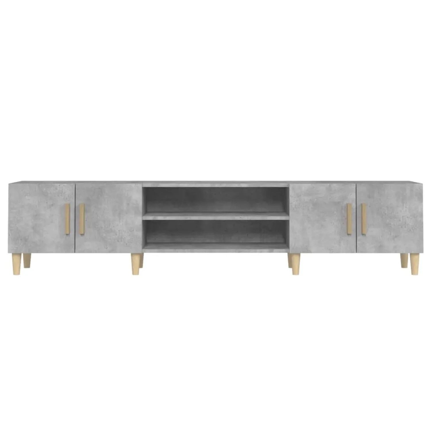 VidaXL TV-Schrank, Betongrau, 180 cm breit. Holzwerkstoff mit Fächern, Türen und Holzbeinen.