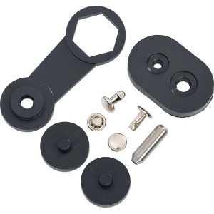 Graue Hohlnieten (3x7mm) Set mit Werkzeug zur Textil-Dekoration.