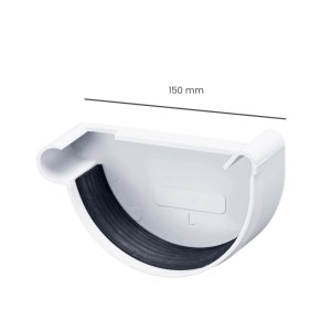 Weißer Inefa Rinnenboden Links aus PVC, halbrund, 150 mm, mit schwarzer Dichtung für Dachrinne.