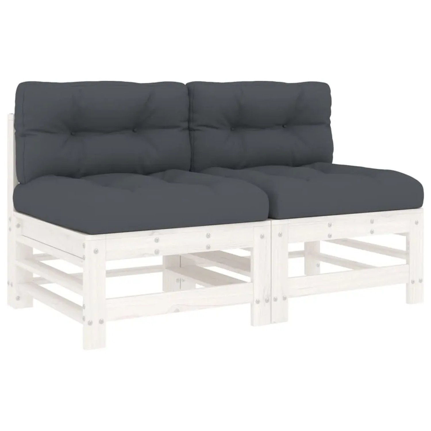vidaXL Mittelsofas mit Kissen 2 Stk Weiß Massivholz Kiefer 825689