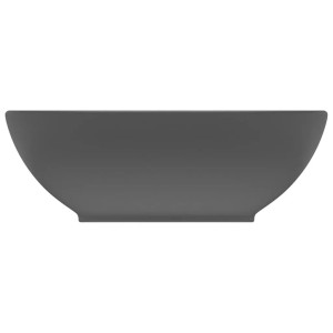 Ovales Aufsatzwaschbecken aus matt dunkelgrauer Keramik. Modernes Design für Bad und Gäste-WC.
