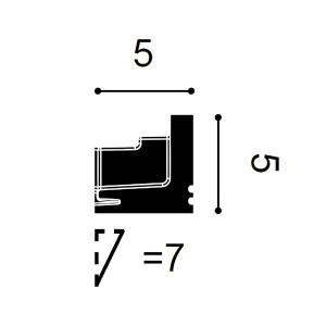 Profilquerschnitt der weißen ORAC DECOR C361 LUXXUS Zierleiste für indirekte Beleuchtung, Maße 5x5x200cm.