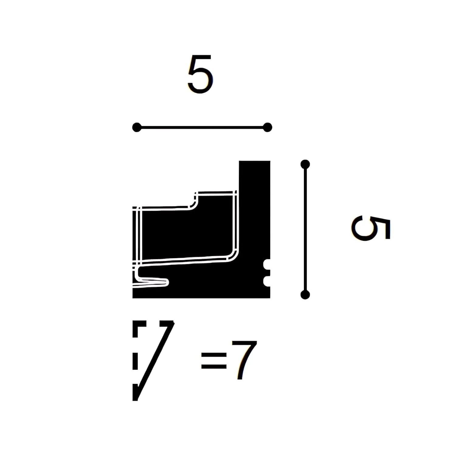 Profilquerschnitt der weißen ORAC DECOR C361 LUXXUS Zierleiste für indirekte Beleuchtung, Maße 5x5x200cm.