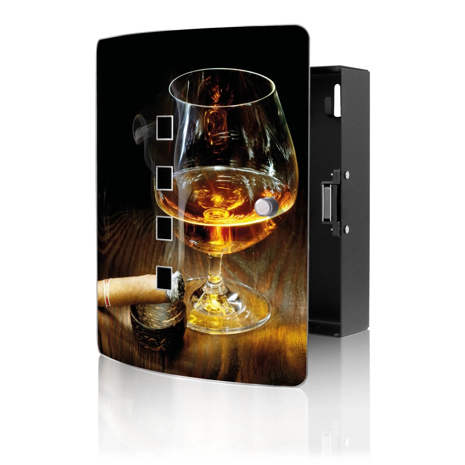 Banjado Design Schlüsselkasten Aus Edelstahl Für 10 Schlüssel 24x21,5x7cm Mit Magnetverschluss Motiv Whiskey & Cigar