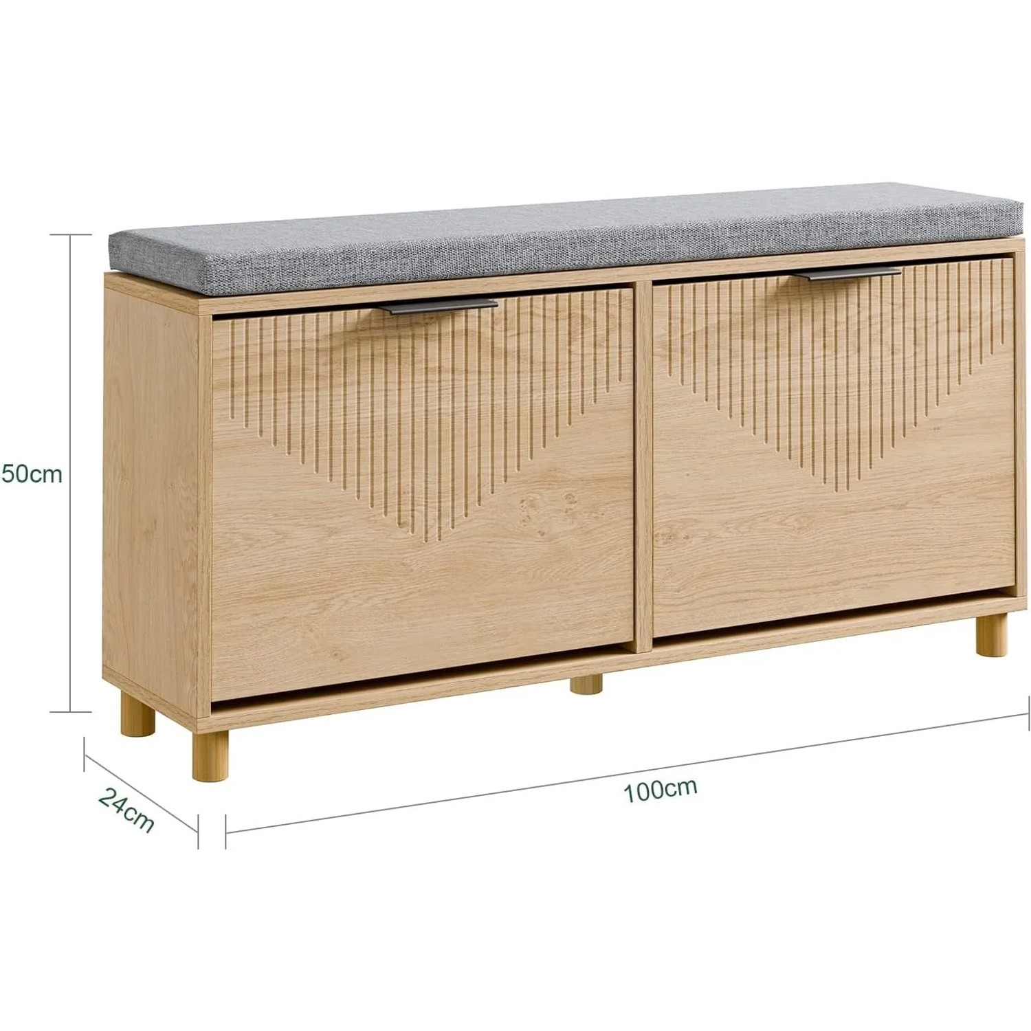 SoBuy Schuhbank FSR211-N mit Sitzfläche, Schuhschrank mit 2 Klappen, Schuhregal aus Holz, 100x50x24cm.