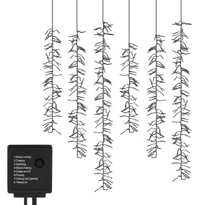 LED Lichtervorhang mit 480 warmweißen LEDs und 8 Modi für stimmungsvolle Weihnachtsbeleuchtung.