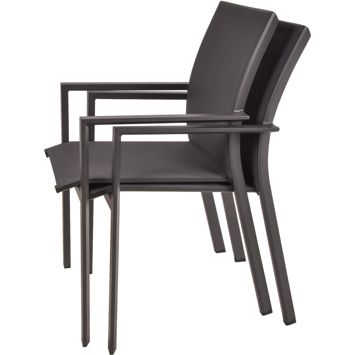 Stapelbare Gartenstühle Rana, Teil des 5-teiligen Gartenmöbel-Sets von Garden Pleasure, dunkelgrau.