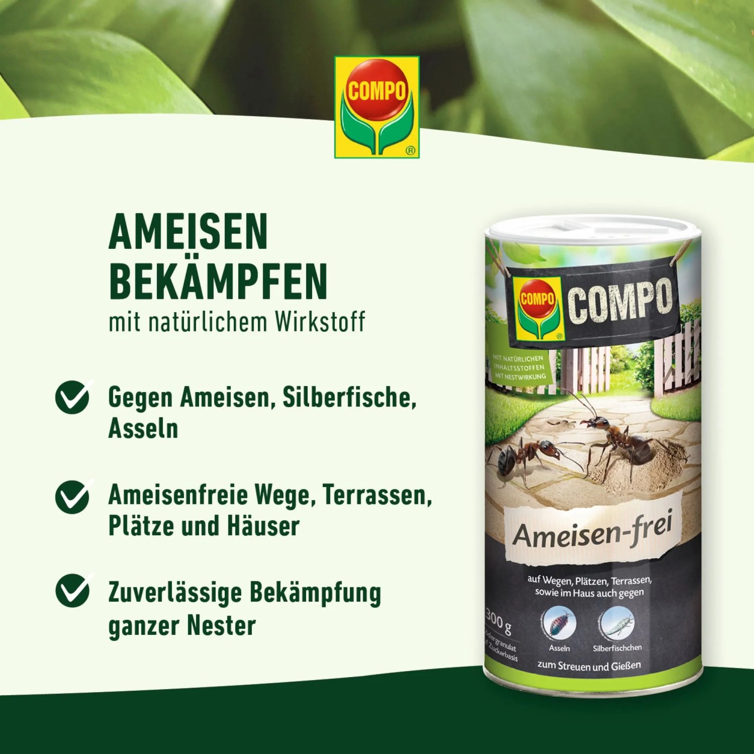 Compo Ameisen-frei N 300g: Dose mit Ameisenmittel zur Bekämpfung von Ameisen, Asseln und Silberfischchen.