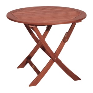 Runder, brauner Garden Pleasure Klapptisch Stockholm, Ø 90 cm, aus Eukalyptus-Holz.