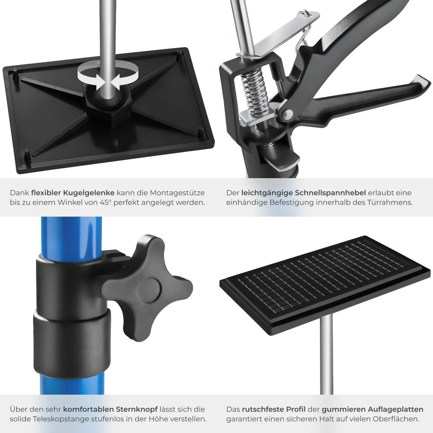 Tectake Türspanner 4er Set, stufenlos verstellbar, mit Kugelgelenk und Schnellspannhebel.