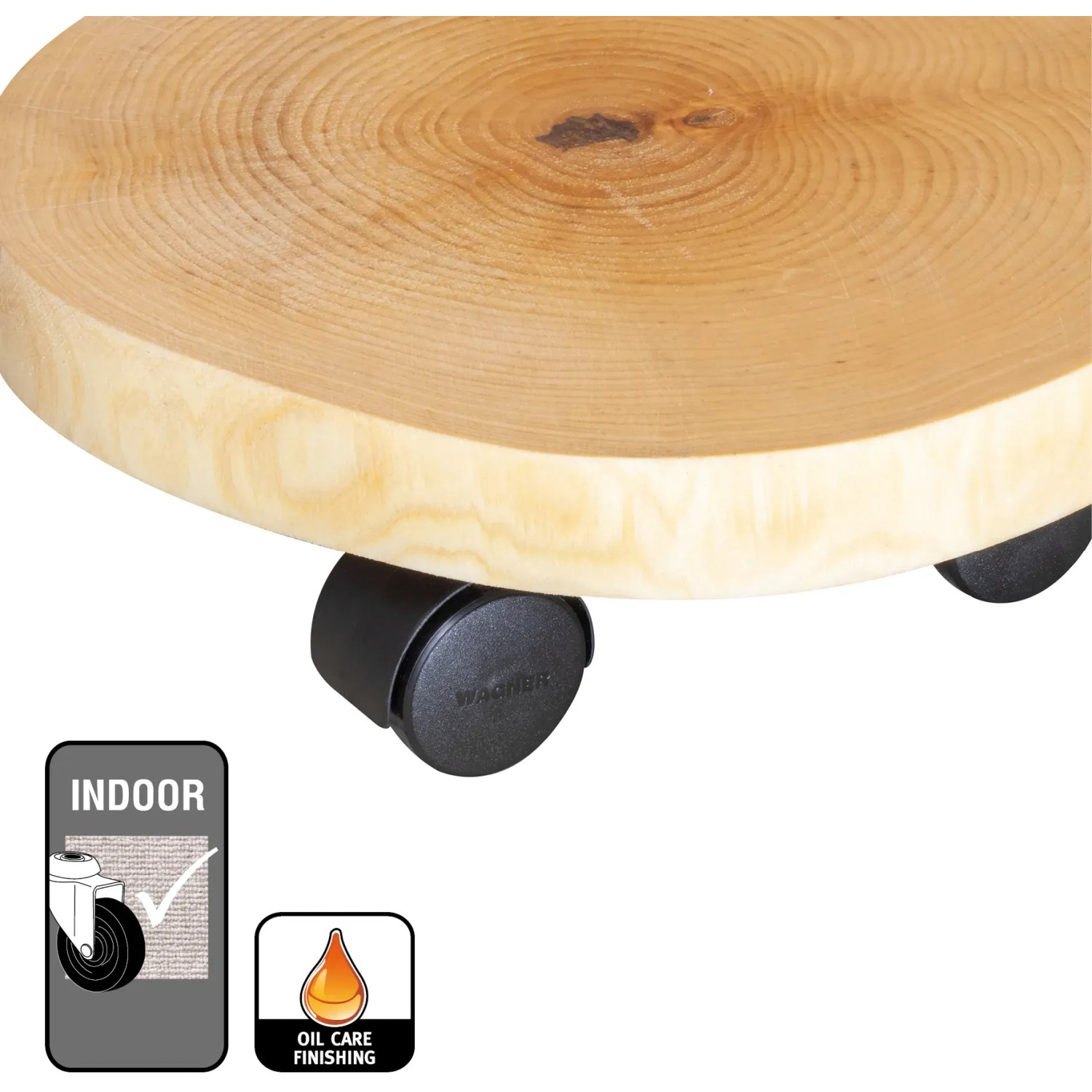 Wagner Pflanzenroller GH 0268, Ø 25-30 cm, Birke, mit Rollen für den Innenbereich.