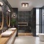 Moderne Ledvance Bad-Wandleuchte Decor Square, 3-flammig, schwarz, im Badezimmer.