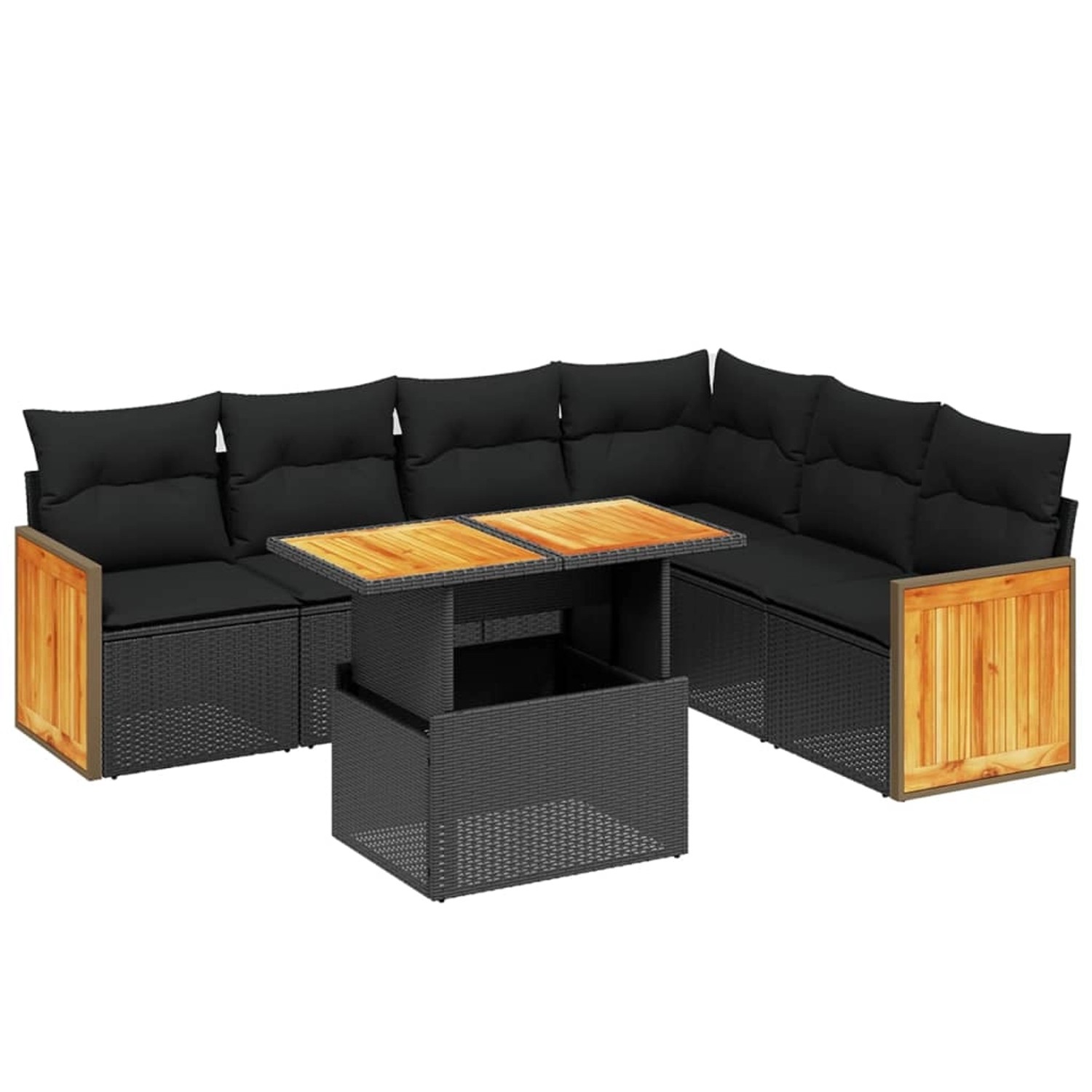 vidaXL 7-Tlg Garten-Sofagarnitur mit Kissen Schwarz Poly Rattan 3273974